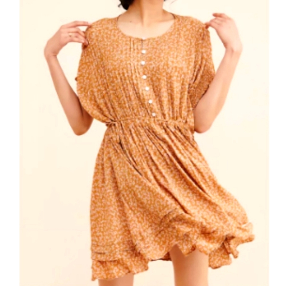 Free People Dress‎ One Fine Day Ditsy Floral Print Milk Chocolate